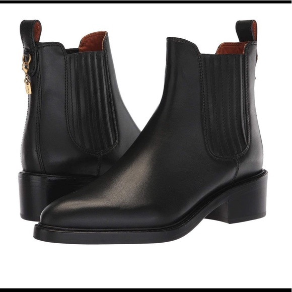 SALE💥💥 COACH Bowery Chelsea Block Heel Ankle Boots Genuine Leather Black - Picture 11 of 13
